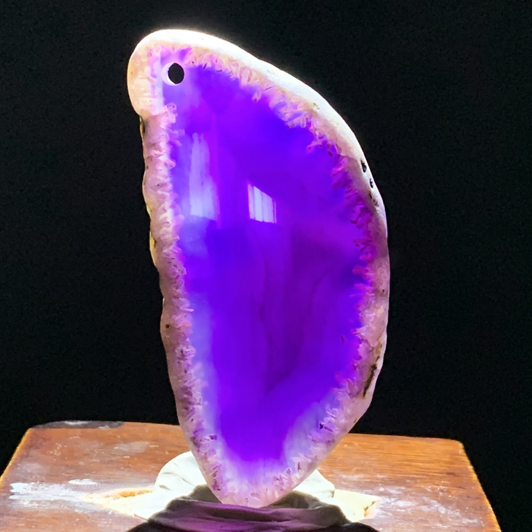 巴西玛瑙原石切片吊坠紫色叶子毛衣链260尺寸56/37/6mm