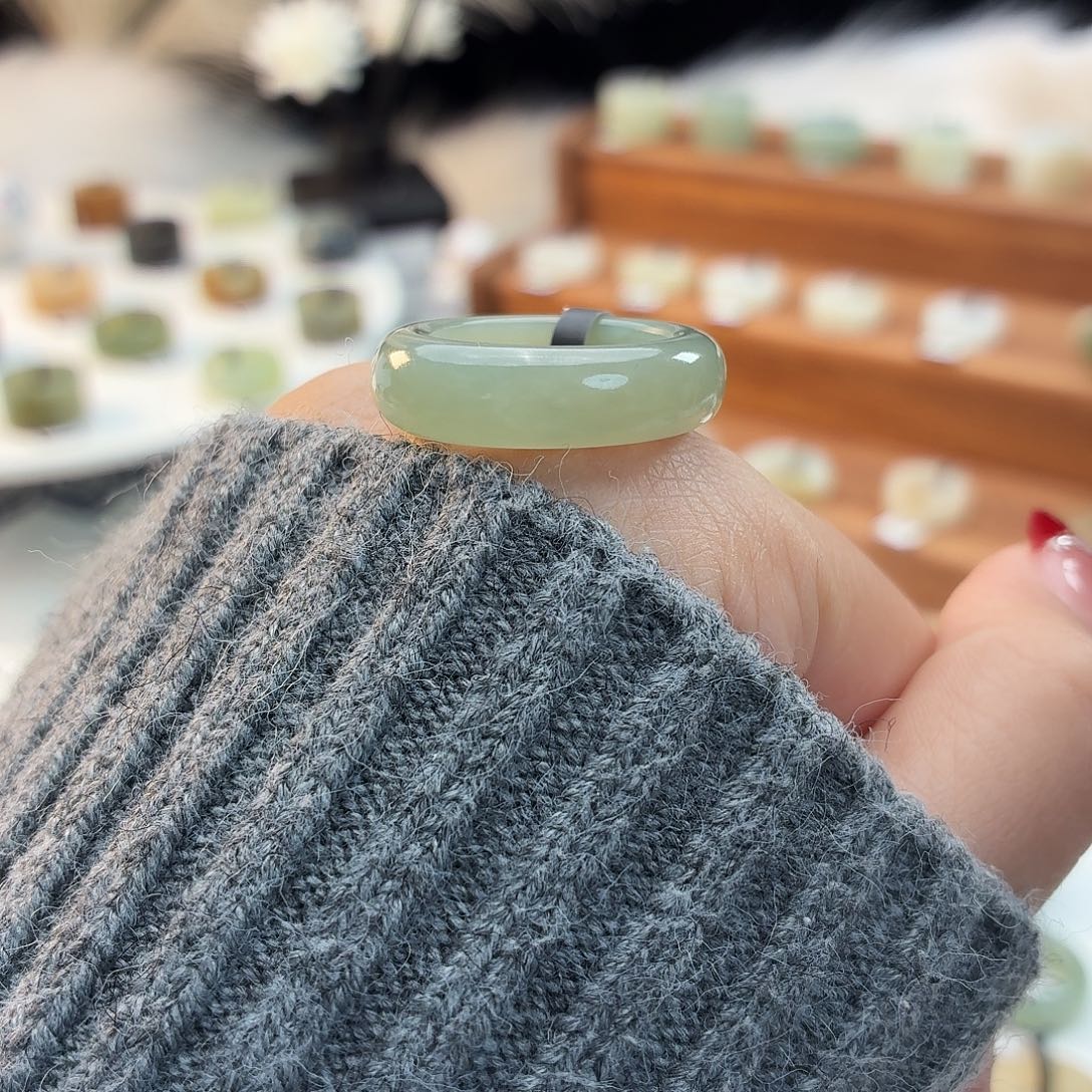 和田玉未镶嵌戒指i30且末蓝圆条18.0mm