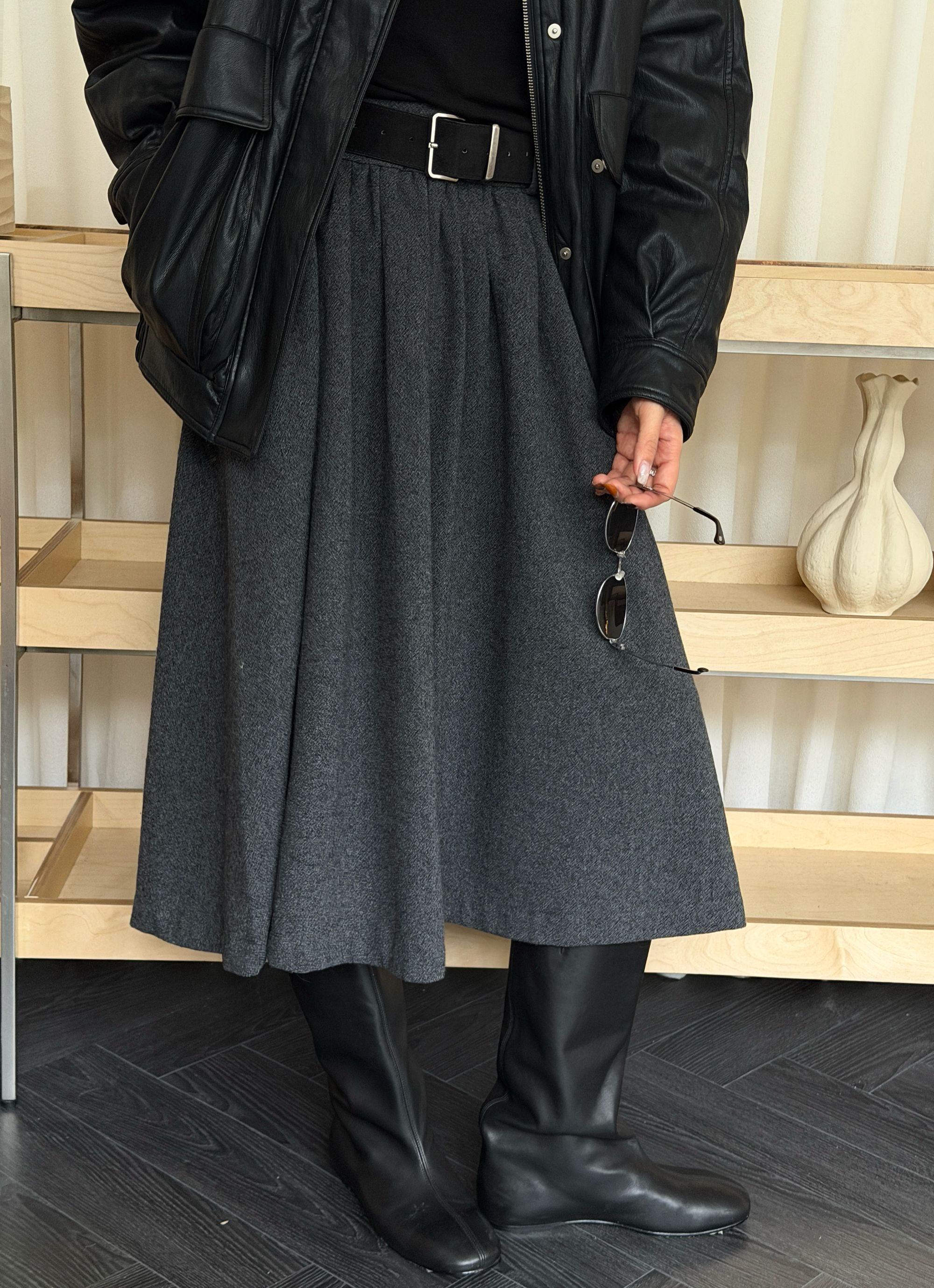 耶耶YEYE|“超有品”羊毛高腰显瘦中长款半身裙