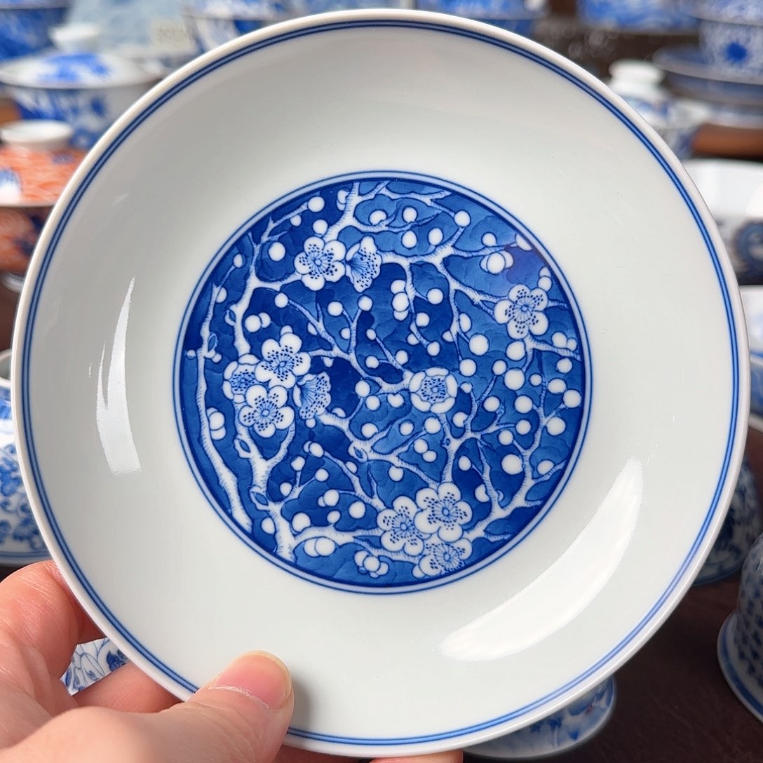 杯青花釉下冰梅壶承