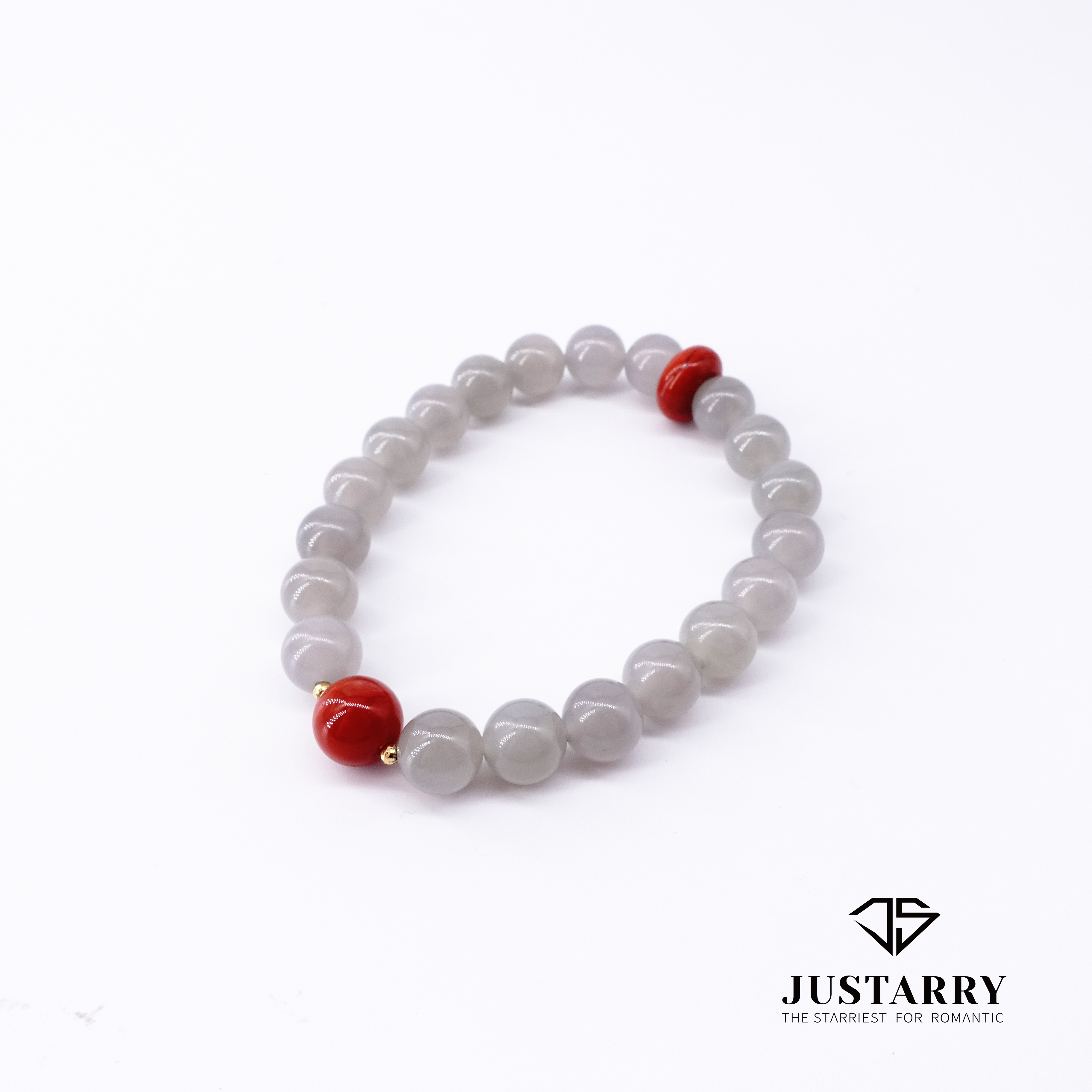 JUSTARRY【孤品秒杀】18k金天然和田玉烟紫配南红玛瑙手串百搭气质