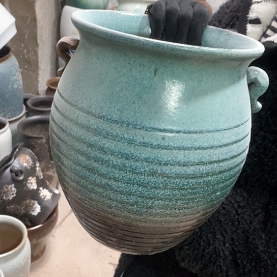 紫砂花盆口24高30，双拼绿，