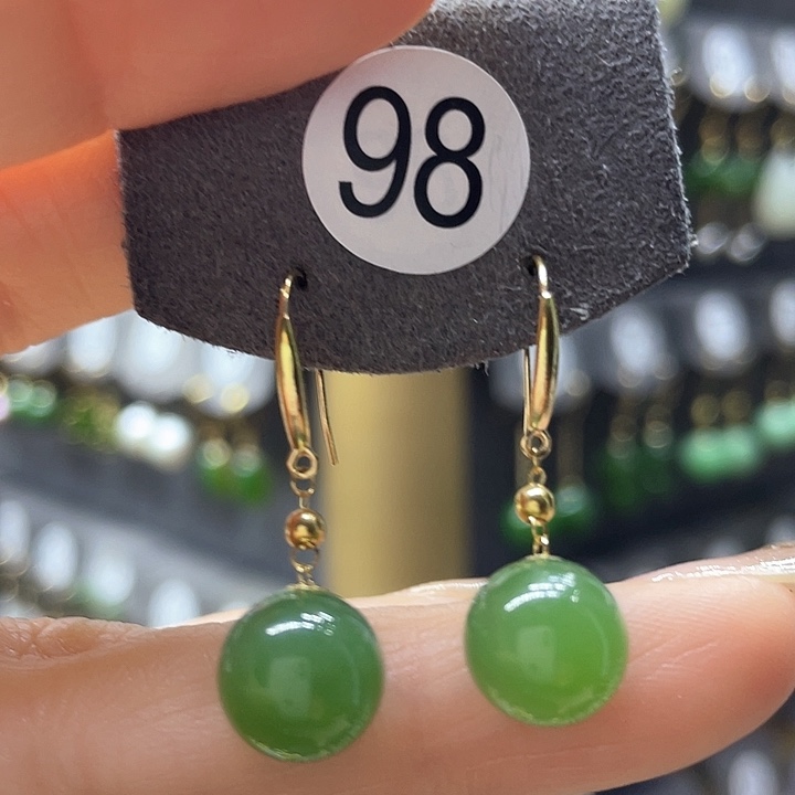 和田玉耳饰18K金镶嵌