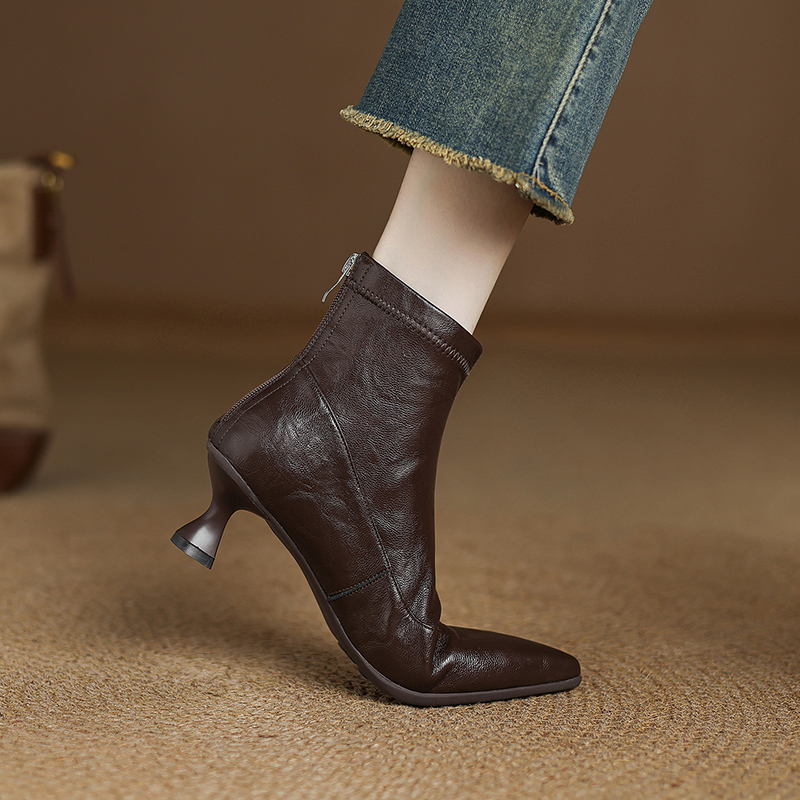 秋冬季新款尖头短靴弹力靴1225