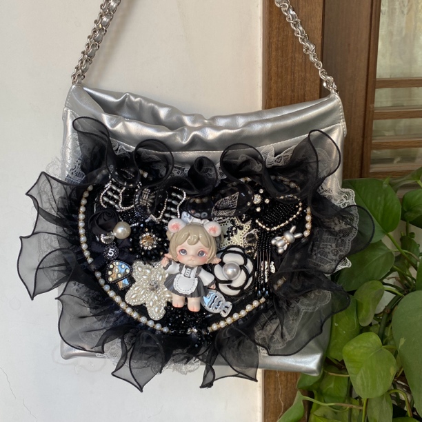 创意手作DIY卡通银色单肩包米卷乖乖女仆