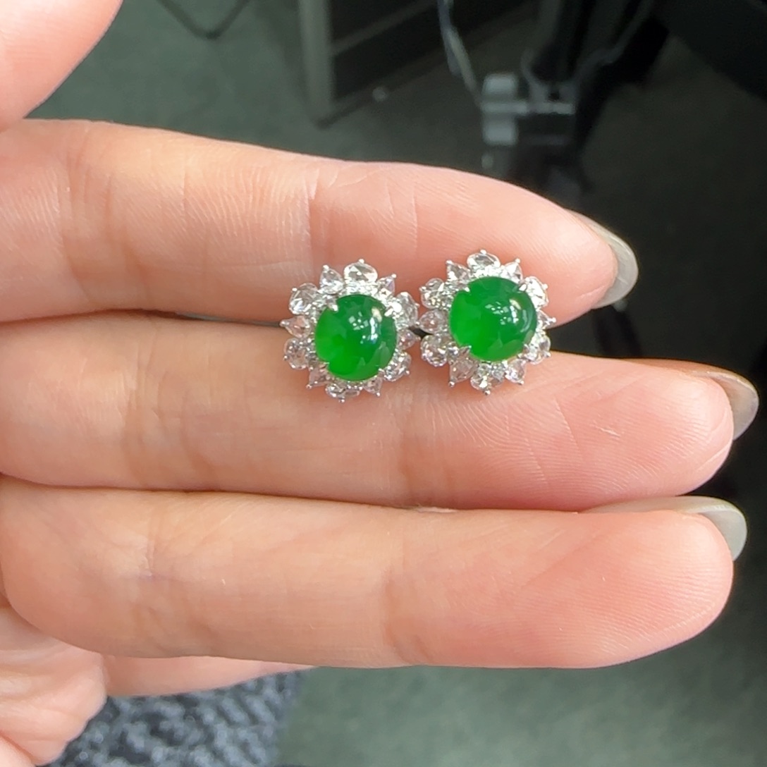 【闪购商品】翡翠耳饰18K金镶嵌加**减天然缅甸A货翡翠