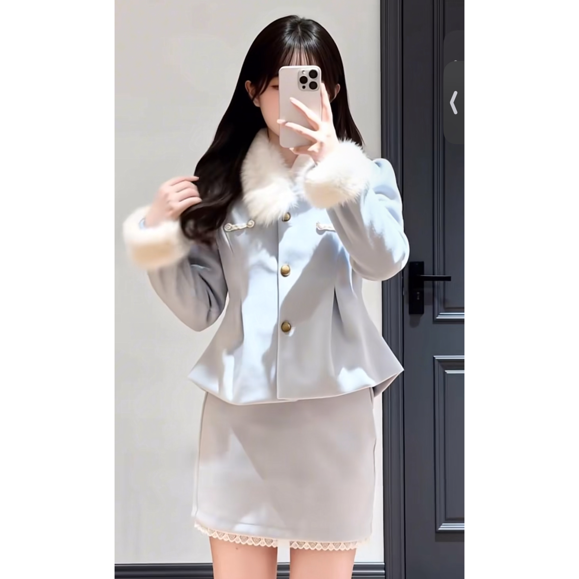 千金风秋冬保暖毛呢外套收腰显瘦包臀裙套装女名媛风