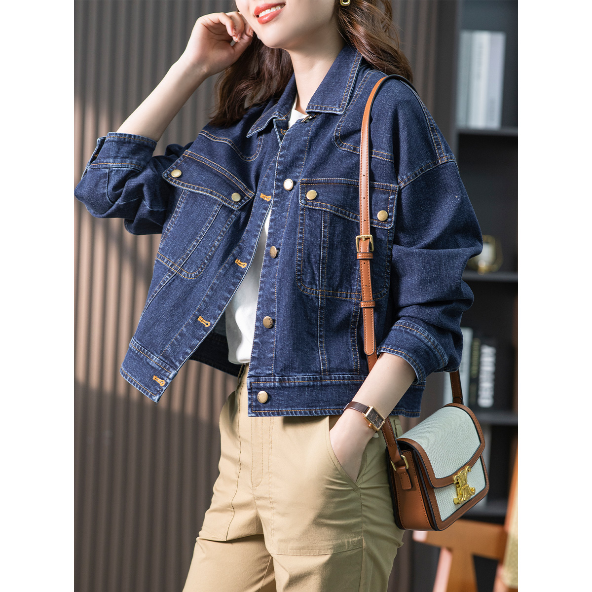 原形蓝色牛仔短外套韩版小个子短款上衣休闲复古宽松U85032