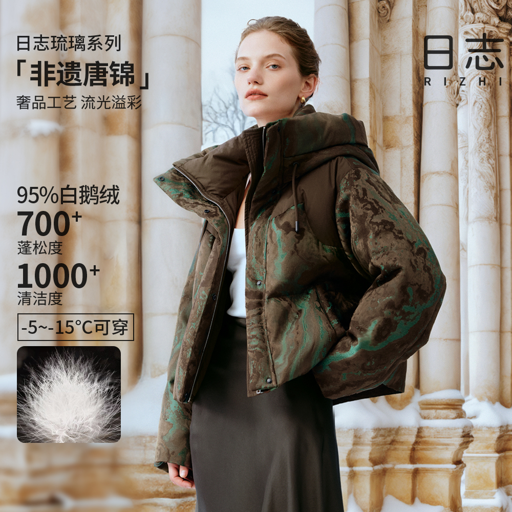 日志【ZG】【琉璃】女立体印花刺绣保暖连帽短款鹅绒羽绒服AD54Y201