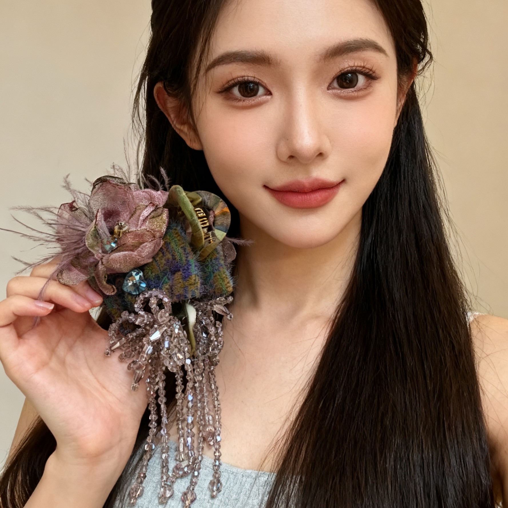 A8003编号紫莹轻奢发饰蝴蝶结紫色大抓