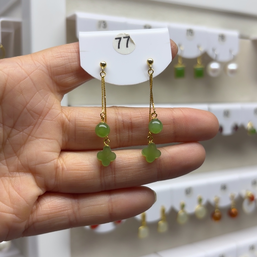 和田玉银S925镶嵌耳饰