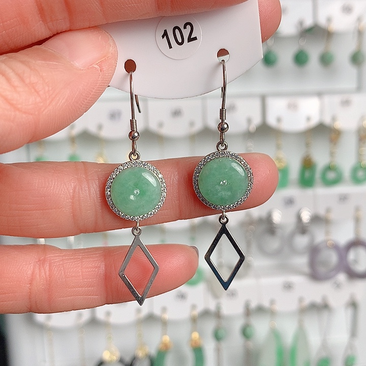 翡翠耳饰银S925镶嵌翡翠