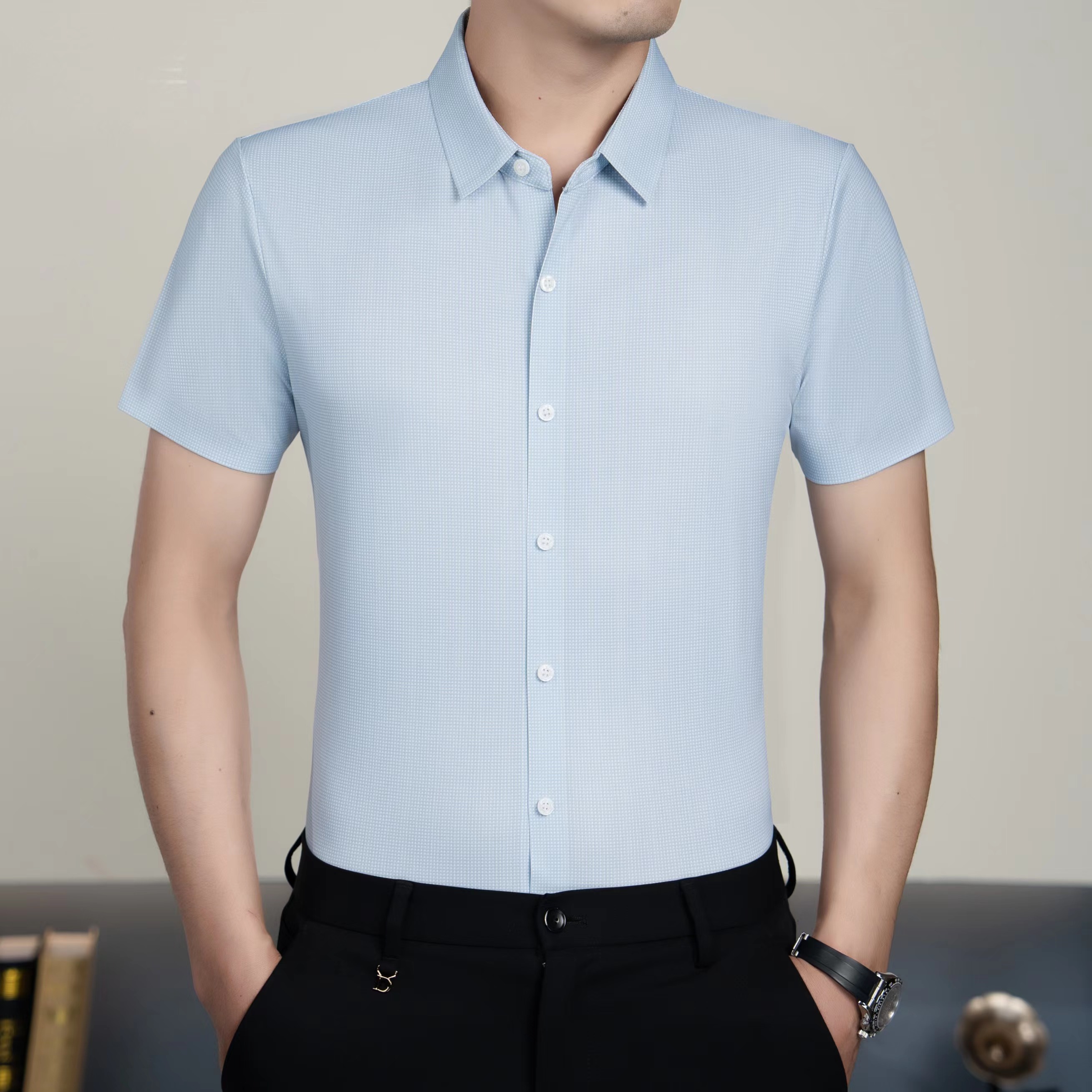 636 夏季（冰氧吧）衬衫短袖中年男士商务休闲时尚薄款无痕职业