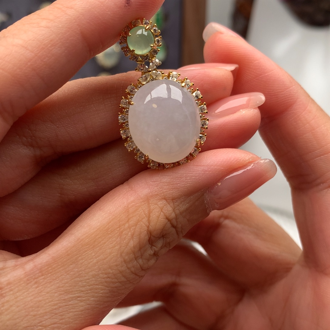 翡翠银S925镶嵌戒指吊坠