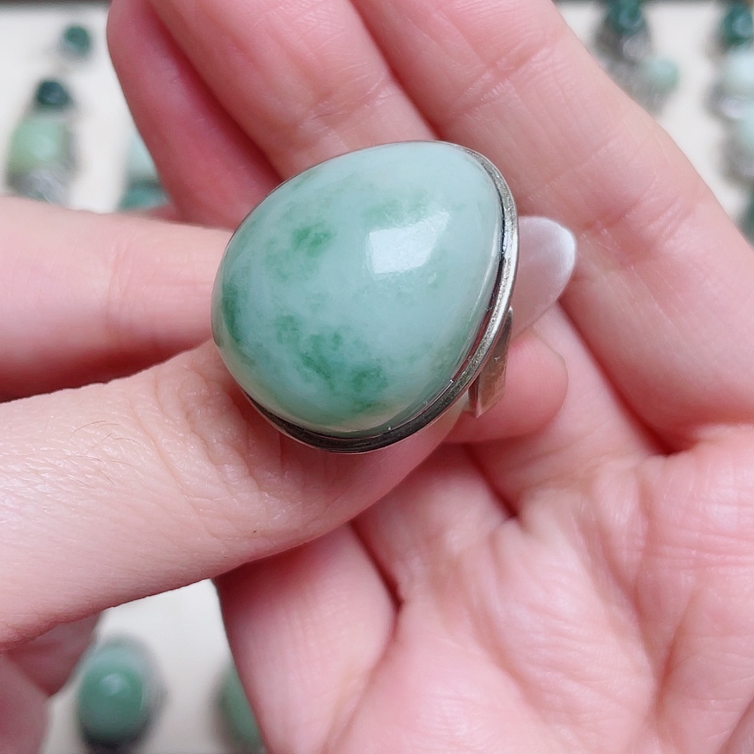 舔***女透闪石-蛇纹石玉银S925镶嵌戒指