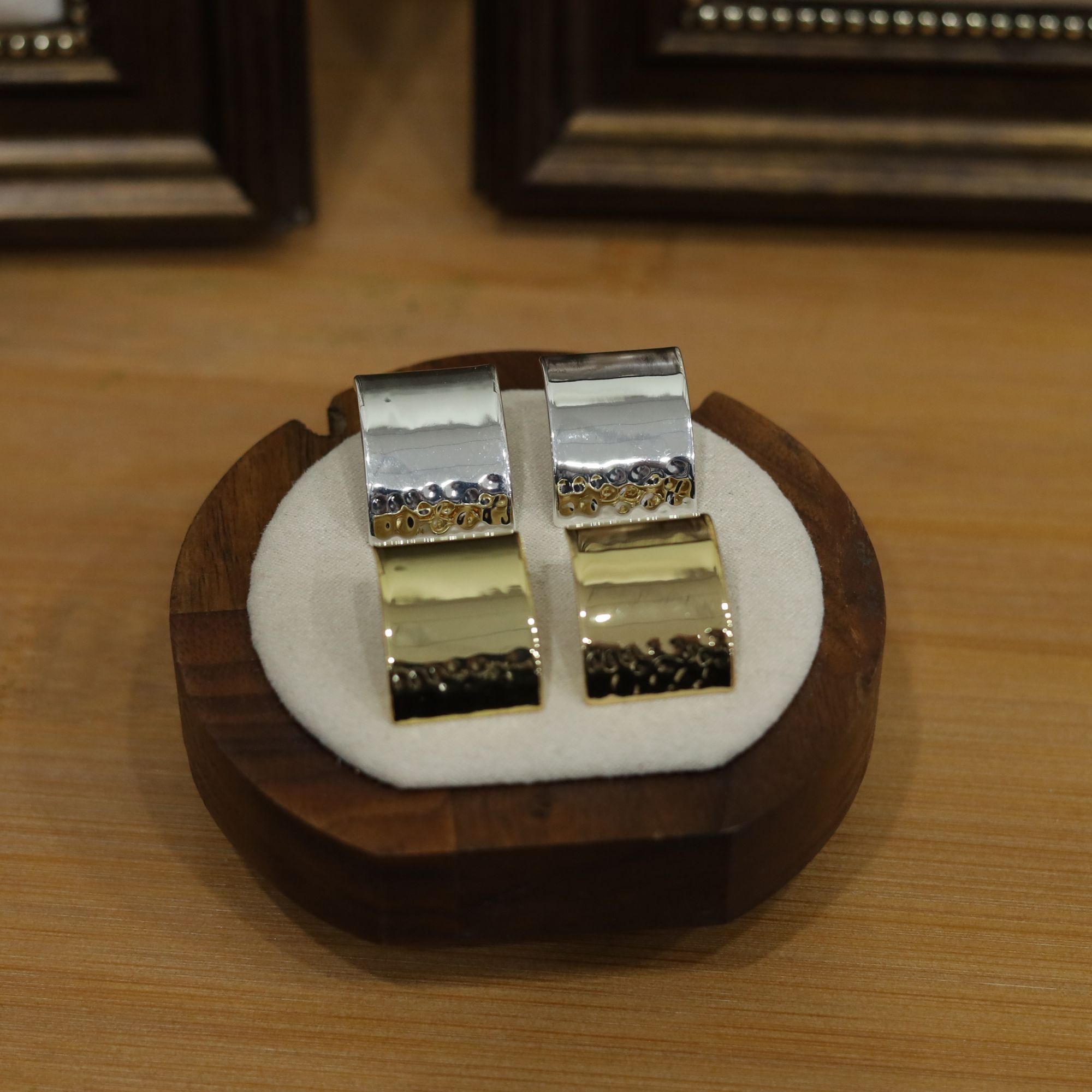 铜合金耳饰 金银色欧美风女几何耳环时尚小众捶打纹简约手工耳钉