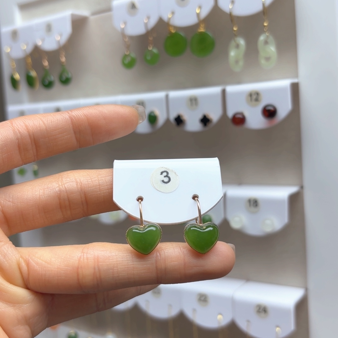 和田玉耳饰18K金镶嵌2