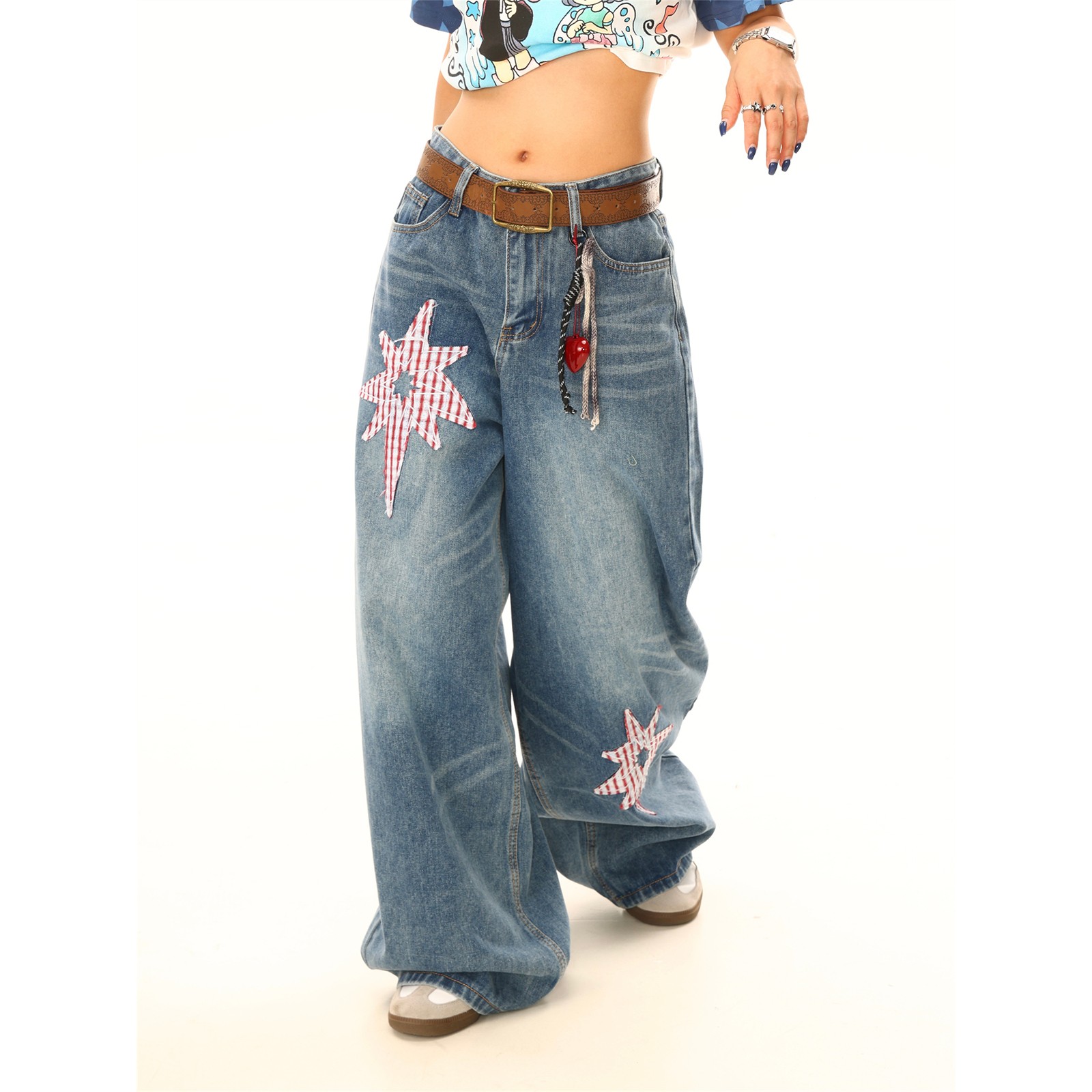 《小Y》潮牌辣妹宽松弯刀牛仔裤