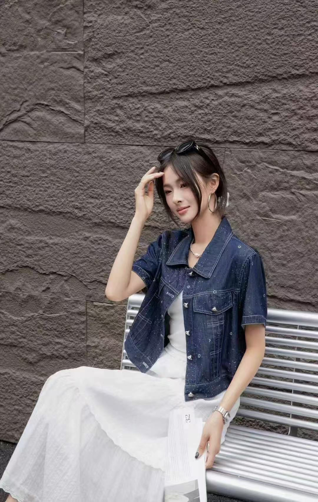 768103#夏款薄料百搭牛仔五分袖衫（衣长50厘米左右）