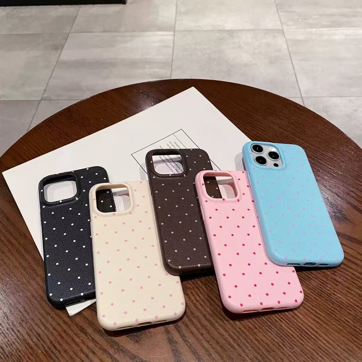 波点皮革纹情侣适用于iPhone女15双层16可爱14promax手机壳13防摔