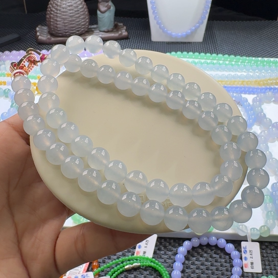 翡翠手链未镶嵌木纳超纯淡蓝卡10力推！简约百搭大气！