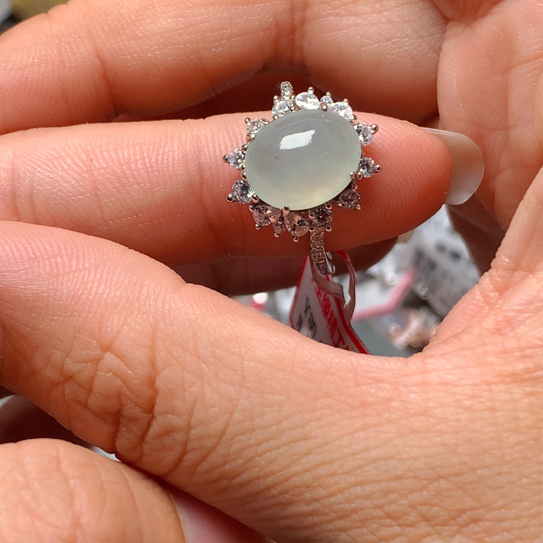 翡翠戒指银S925镶嵌天然翡翠吊坠