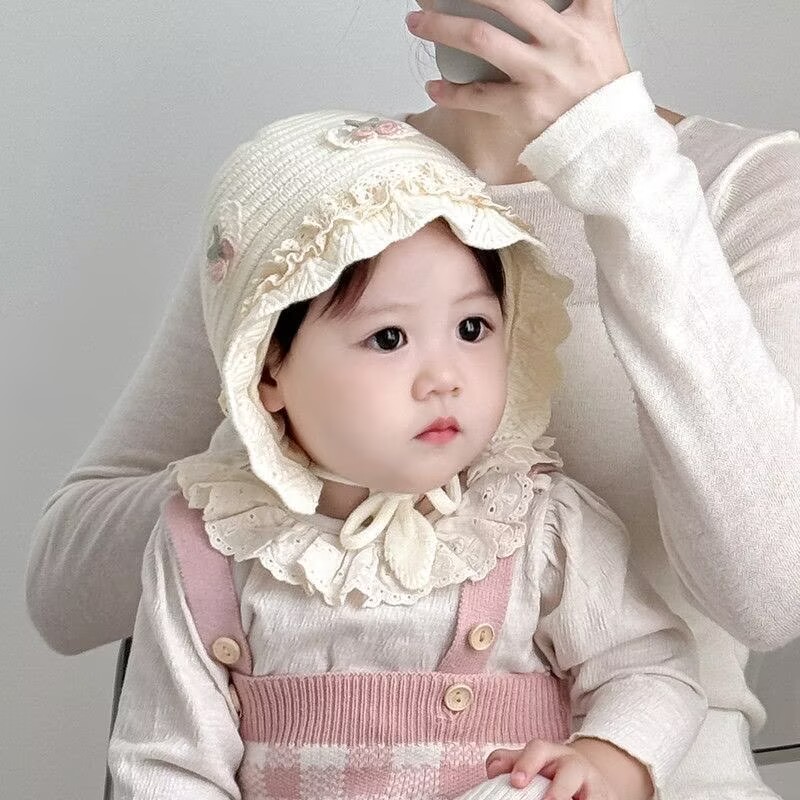 婴幼儿帽子秋冬款女宝宝公主护耳帽冬季保暖针织毛线帽小月龄