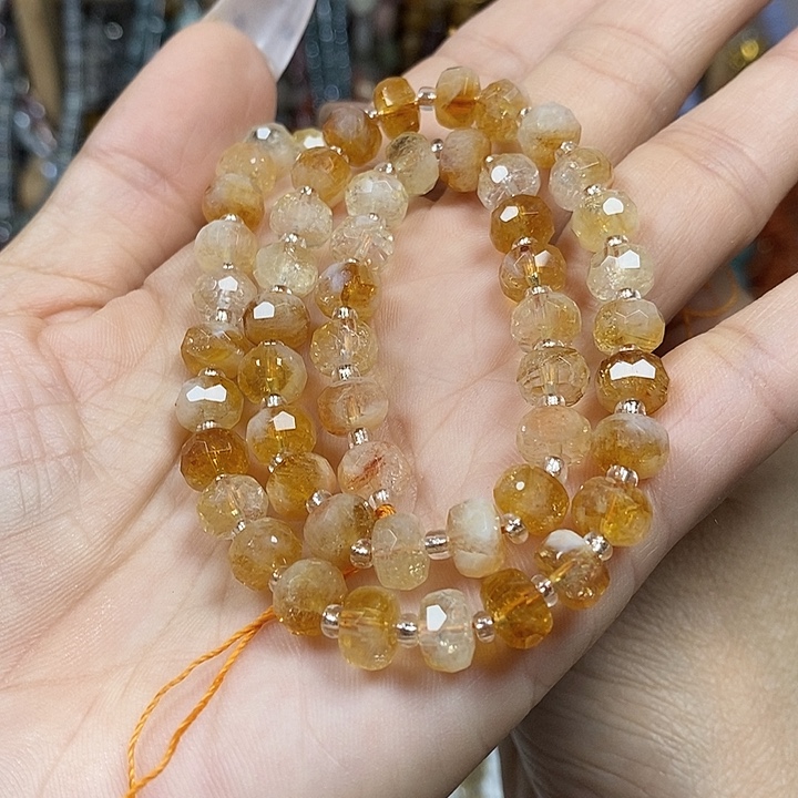 玛瑙/玉髓未镶嵌珠宝半成品天然黄塔晶切面车轮卡7.5mm
