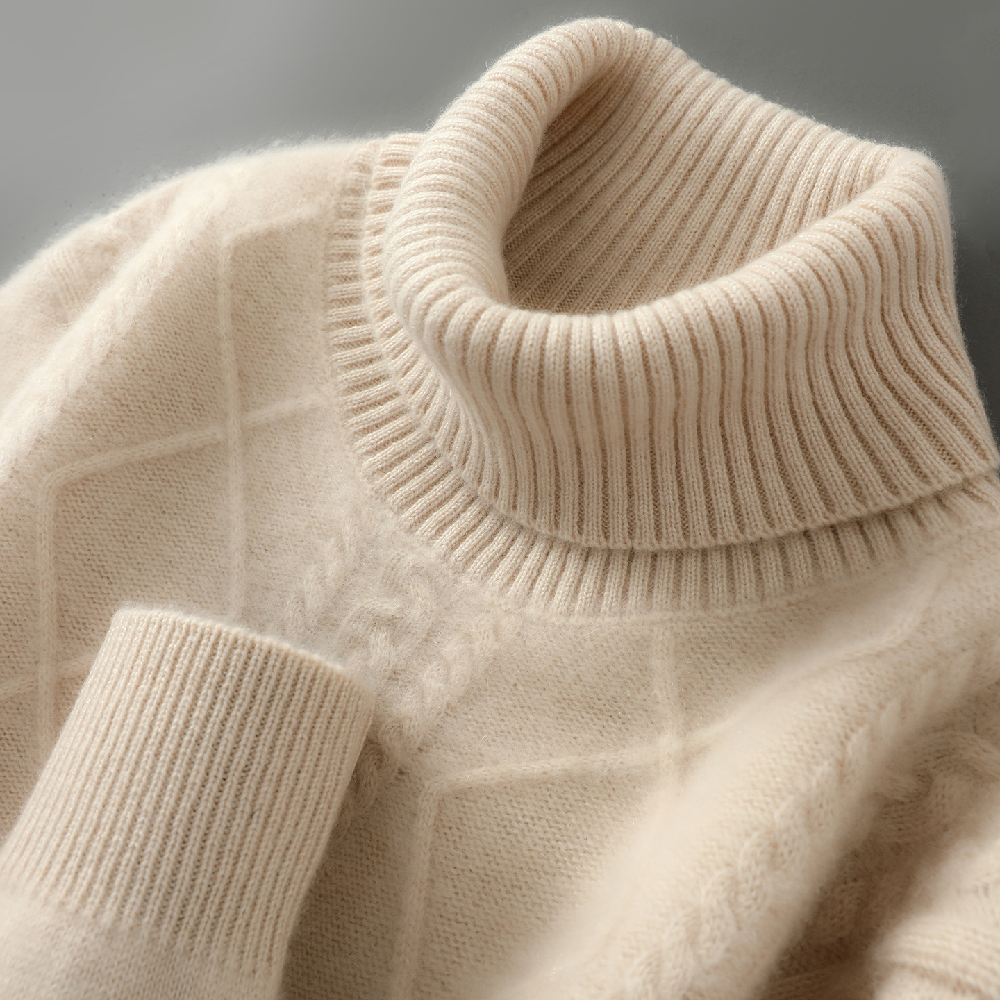 羊毛衫男士高翻领纯色针织扭花套头毛衣商务宽松休闲内搭打底上衣