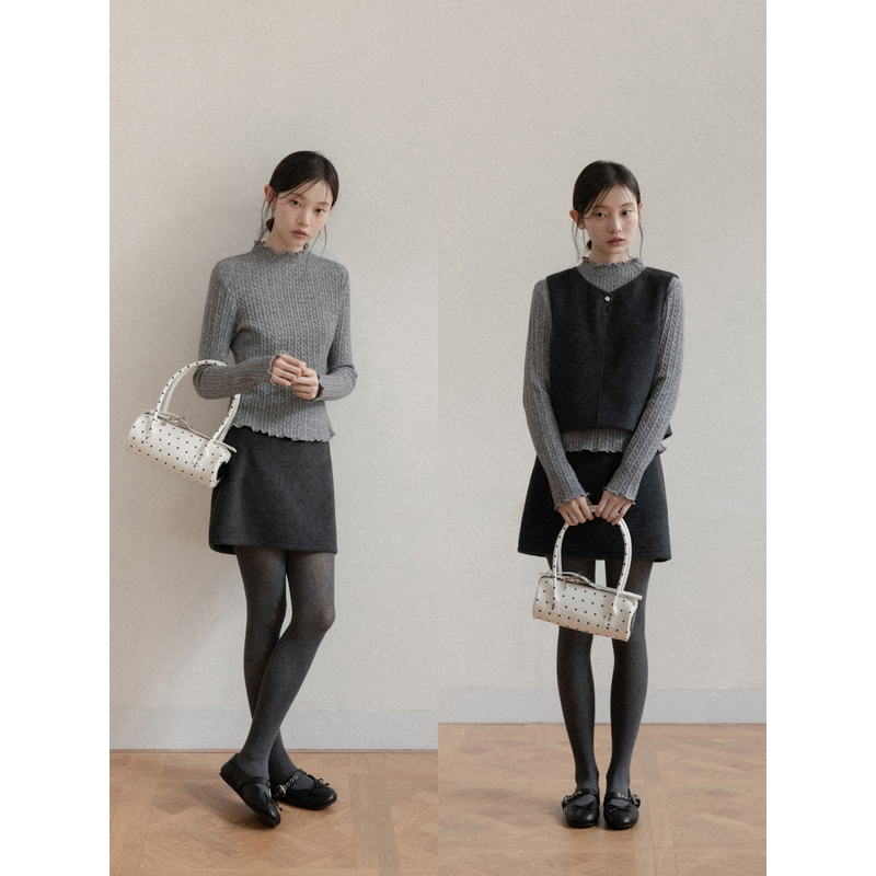 羊城故事复古气质圆领毛呢马甲背心+修身内搭Y51256292 Y51256294