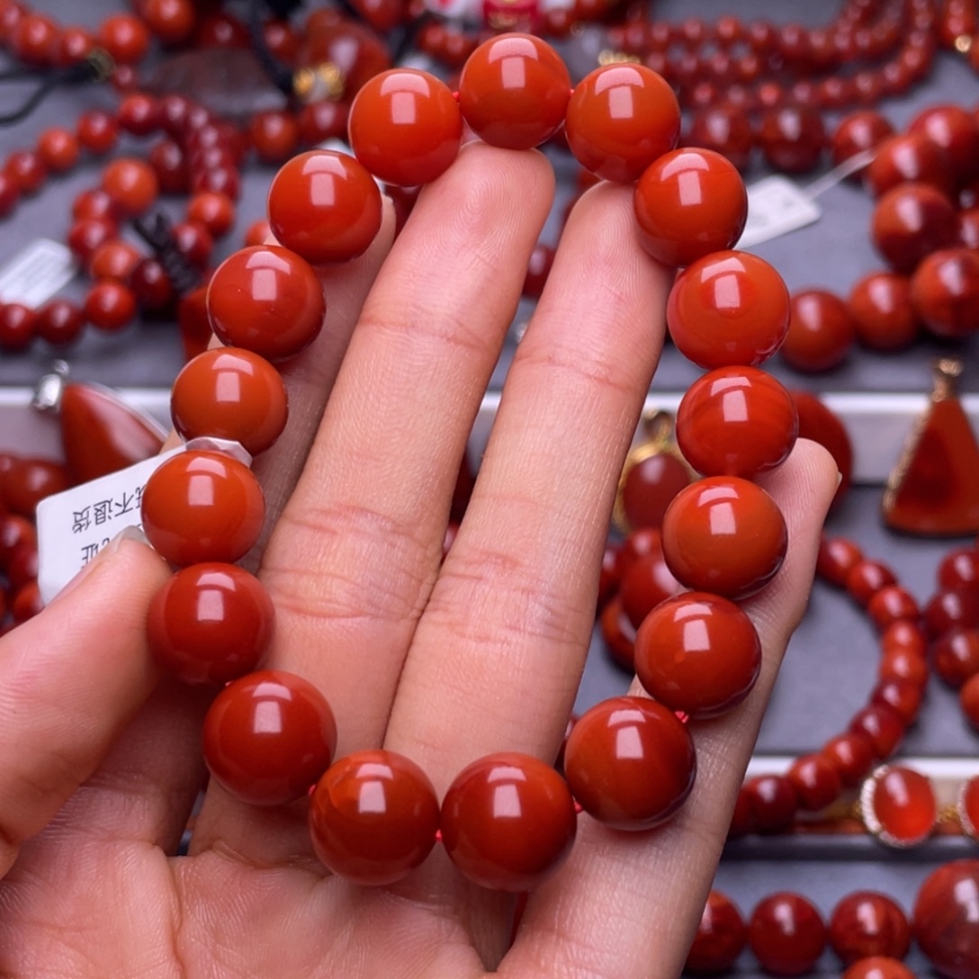 南红玛瑙未镶嵌其他天然原矿）高品11.5mm瓦西柿子满肉圆珠手串