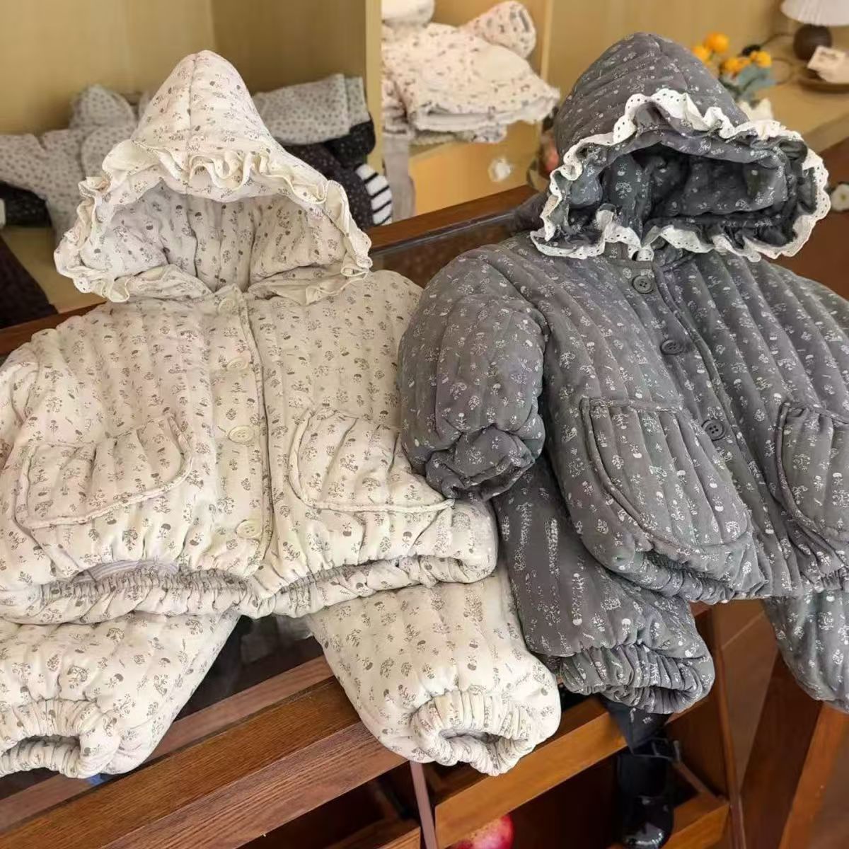 女童保暖童装家居服套装时尚宝宝休闲女森系加厚连帽韩版冬季套装