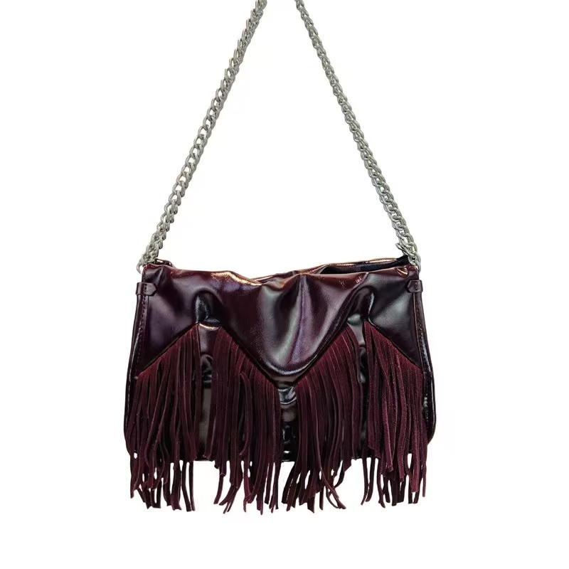 流苏女包包单肩斜跨复古精致法式高配版气质链条皮质6-008