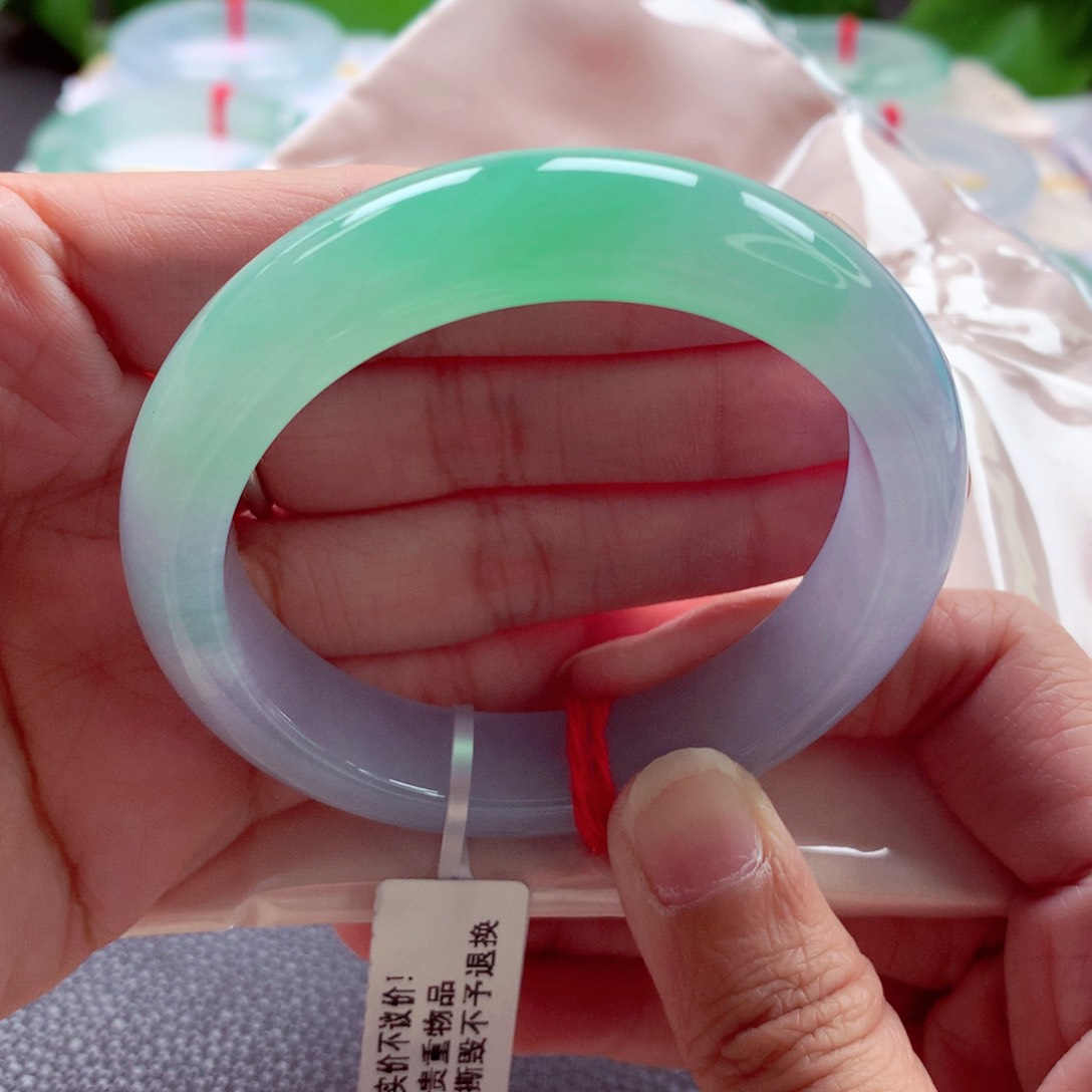翡翠手镯未镶嵌54.6甜绿起胶莫奈花园种色兼备A