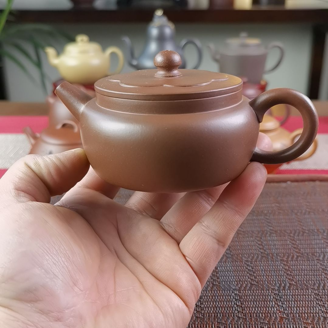 紫砂茶壶底槽清平盖菱花200CC山石