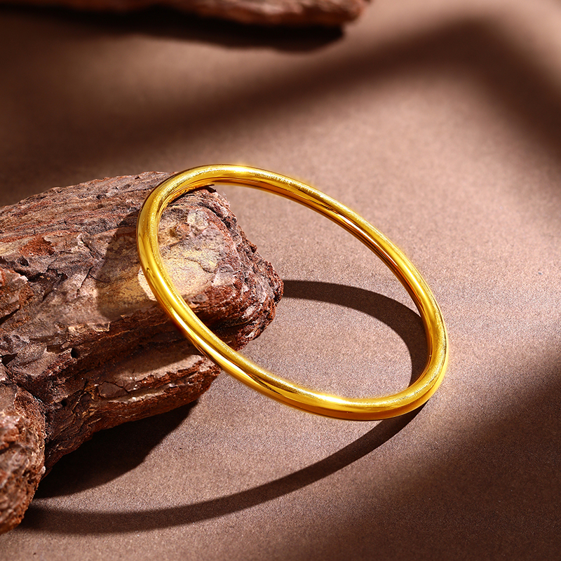 足银手镯 亮面圆形素圈实心手镯简约日常百搭磨砂情侣送传承礼盒