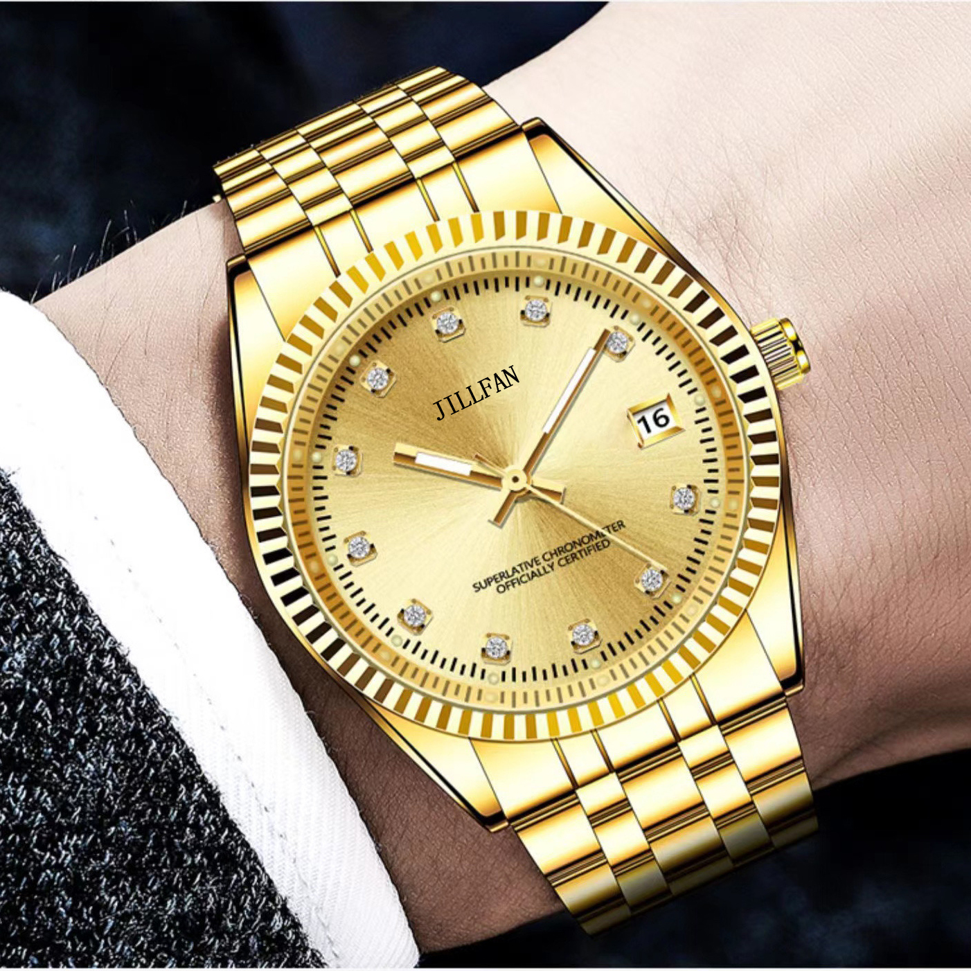 J88日志全金-MOLIDIAN腕表夜光大表盘高档简约商务男士手表