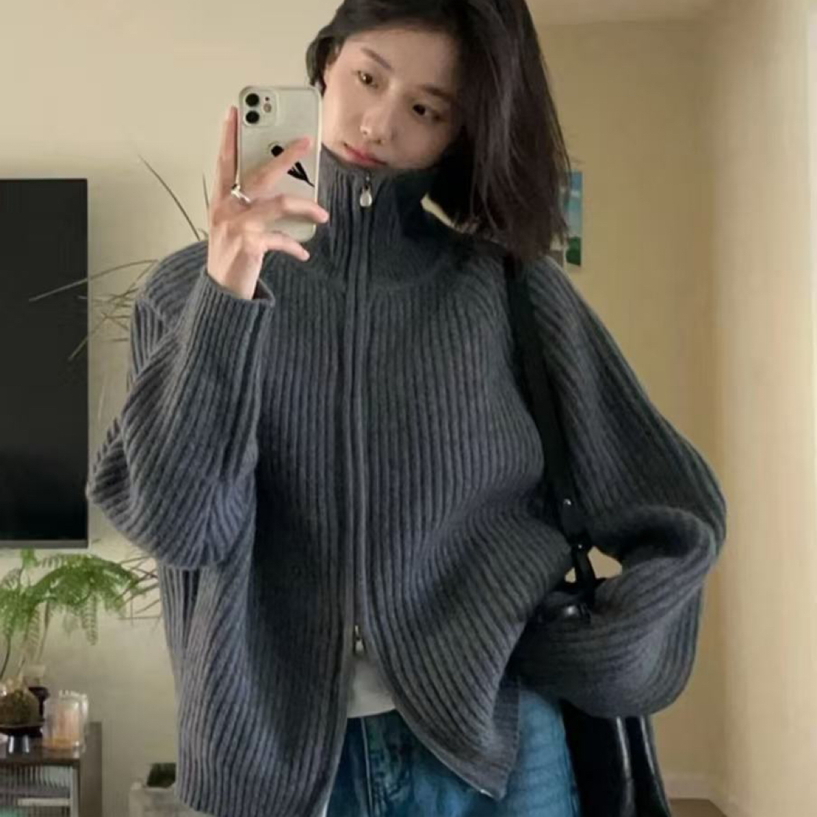 翻领毛衣外套女秋冬软糯小香风宽松外穿高级感超好看针织开衫7240