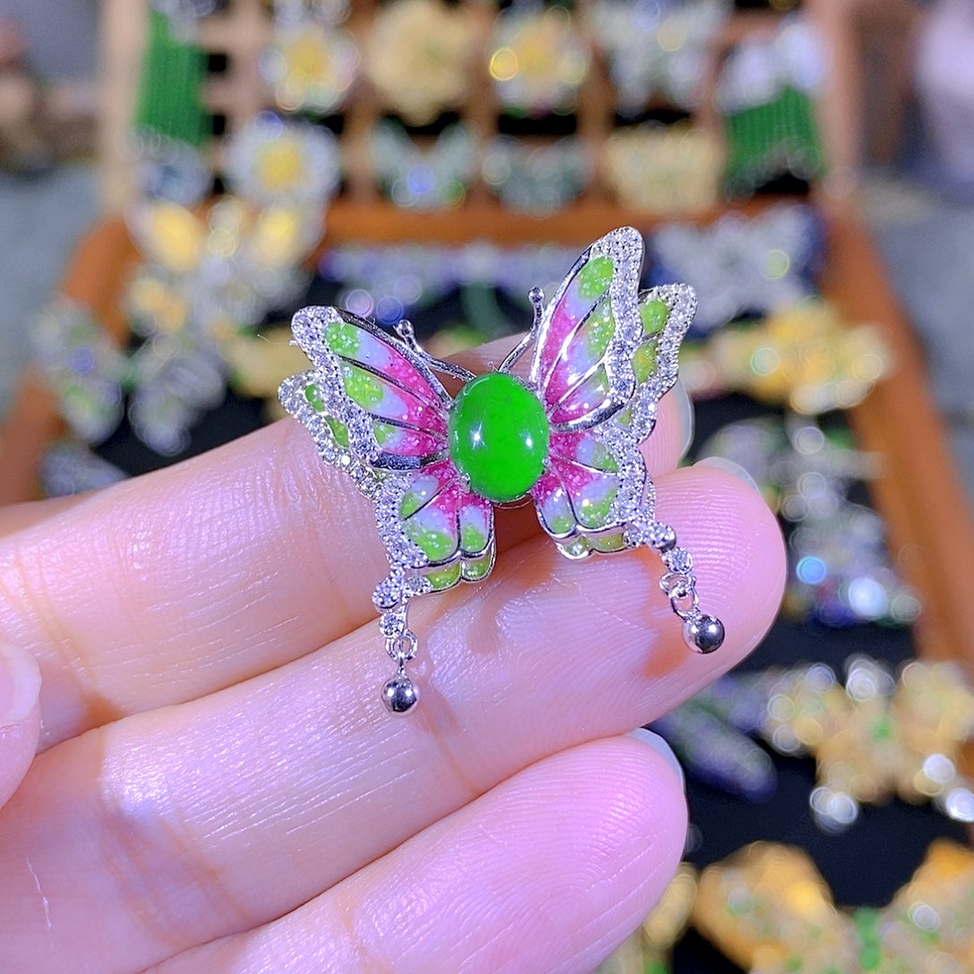 吊坠(不含链)银S925镶嵌翡翠