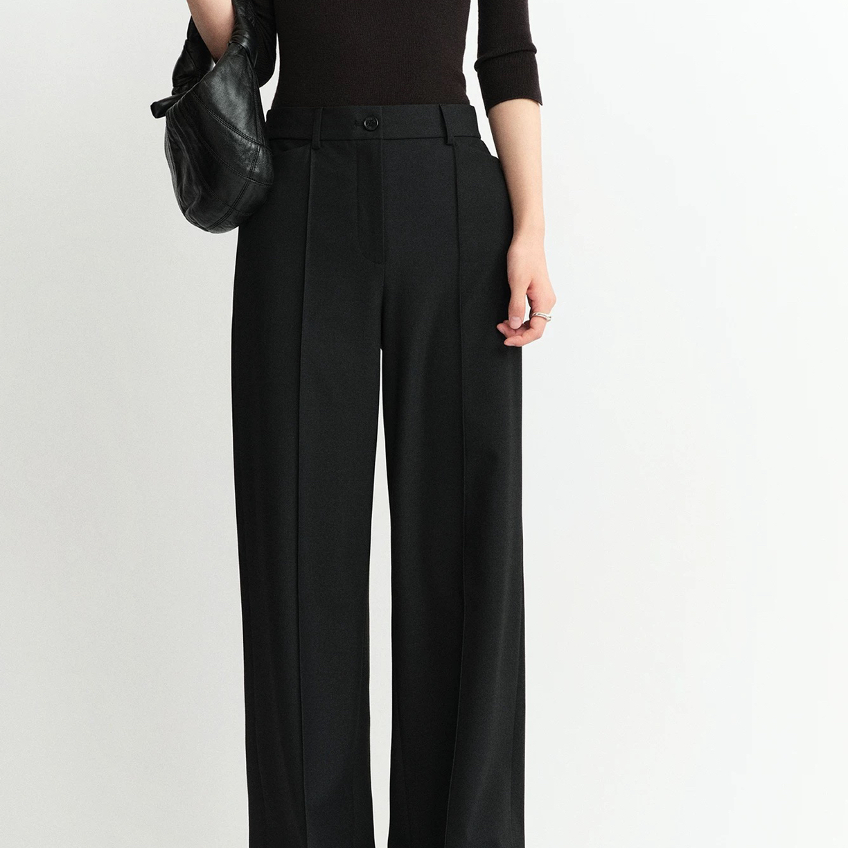 WEIWEI实穿立体挺缝线阔腿西裤 高密平纹中腰休闲西装裤