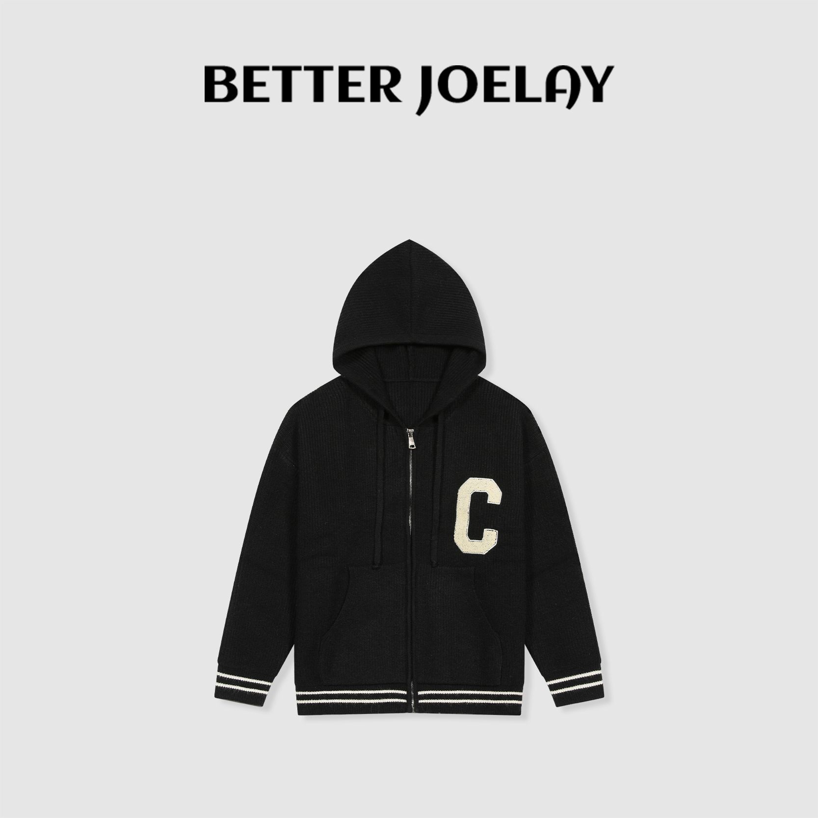 BETTER JOELAY-【C字文化】时尚针织连帽开衫毛衣舒适洋气LL5351