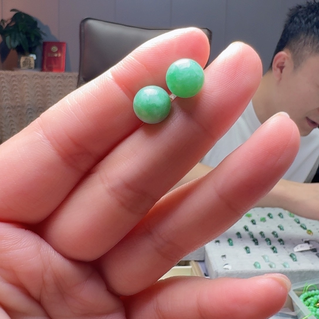 翡翠18K金镶嵌耳饰多样性发货其一