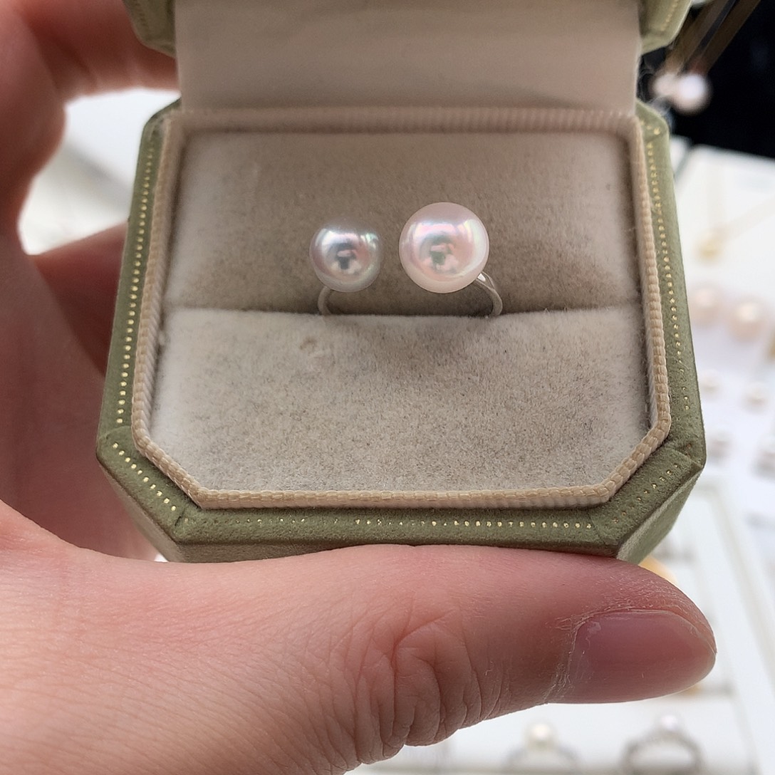 银S925镶嵌海水珍珠戒指7.5-8.5mm