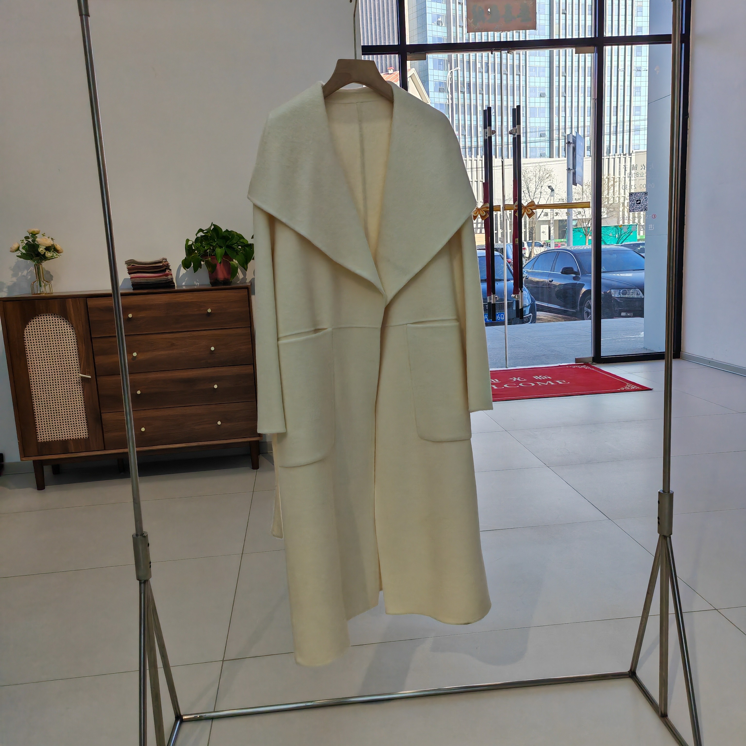 大翻领韩系腰带长款浴袍  9571