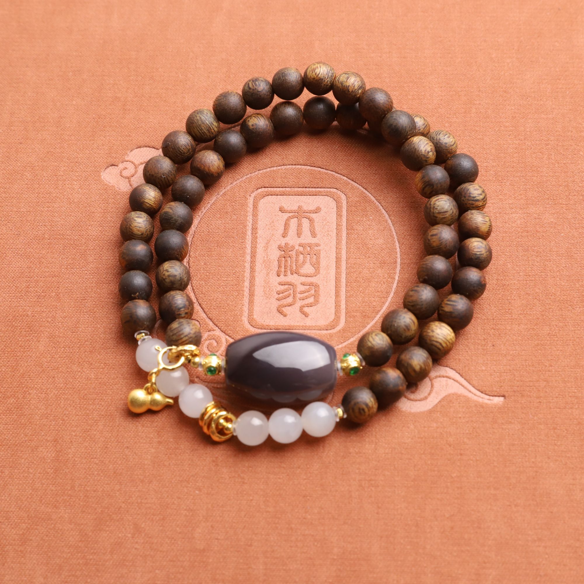 沉香【紫瑞】沉香紫棋楠和田玉帝王紫白玉S925银双圈手串