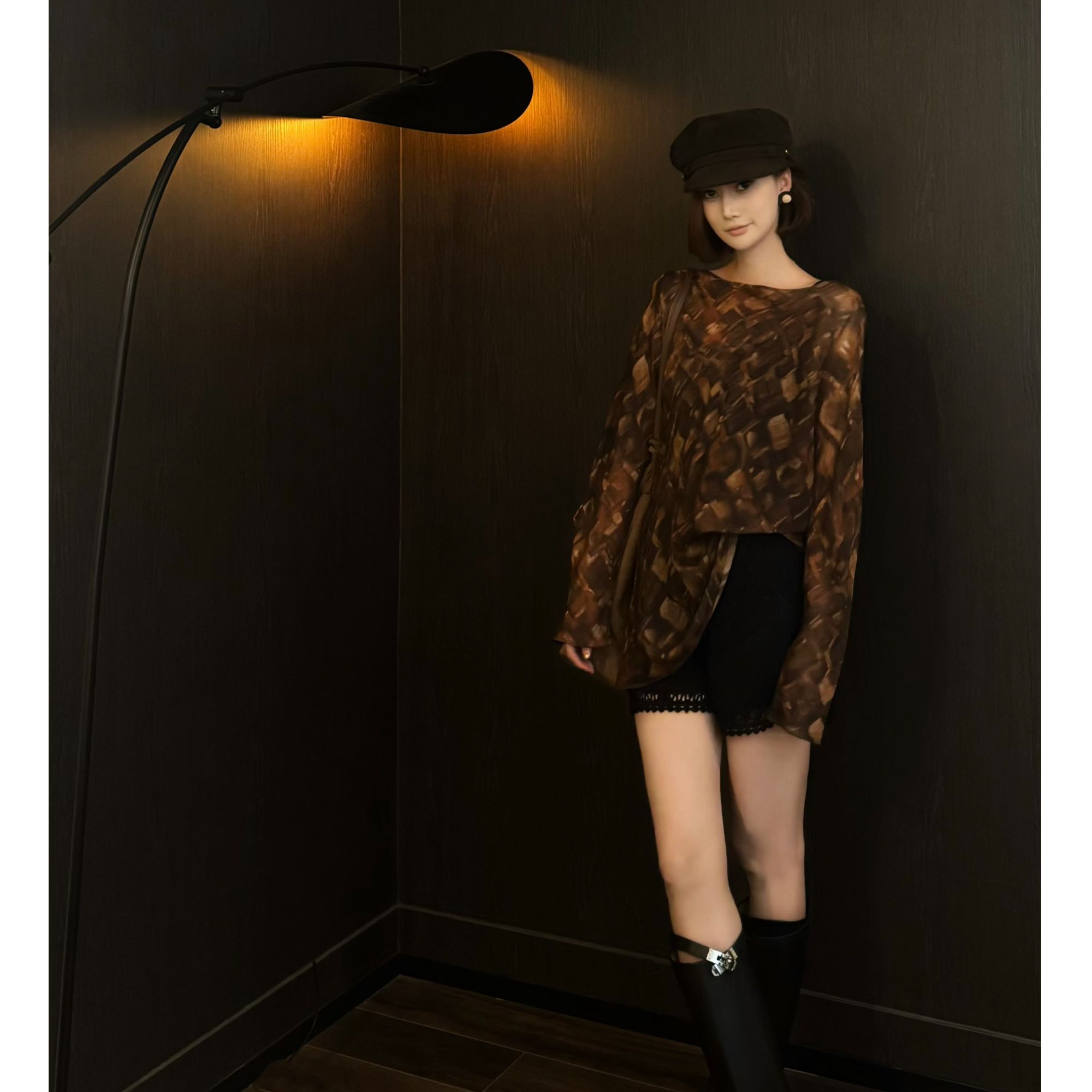 ViniFF薇妮｜ 【反季】83「褐格」印花长袖衫WA5XX005-1