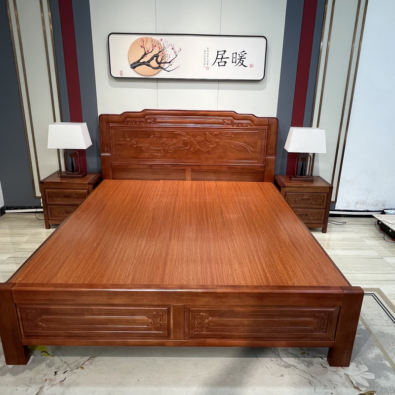 A5实木床1.8米仿古床新中式全实木主卧双人床主榫卯结构实木床