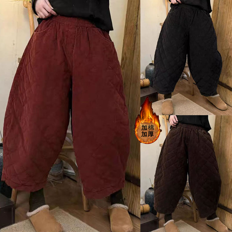 小个子时尚新款夹棉加厚灯芯绒休闲裤女百搭显瘦靴裤哈伦裤