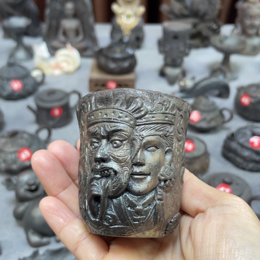 手捏柴烧茶器杯子