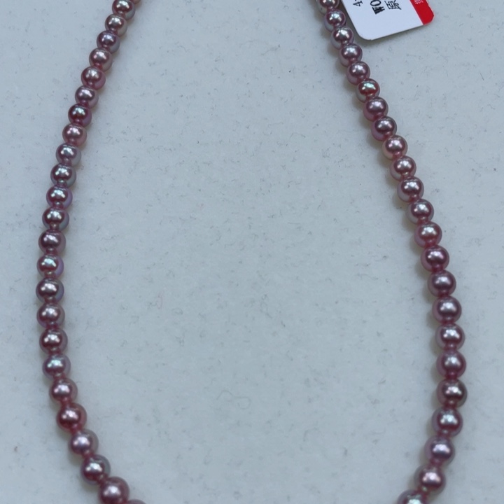 淡水珍珠颈饰银S925镶嵌4/4.5m紫米珠项链金属光